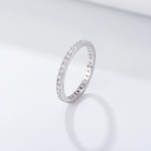 Elegant S925 sterling silver eternity ring featuring full row of micro-paved cubic zirconia