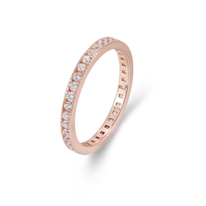 Elegant s925 sterling silver rose gold plated ring with micro-pave white zircon stones