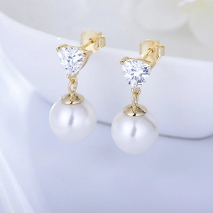 Elegante Geometrische Zirkonia Künstliche Perlen Ohrhänger Mit 925 Sterling Silver Earring Post Minimalistischer Schmuck Für Damen