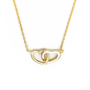 Elegant gold S925 sterling silver interlocking heart necklace with sparkling pavé crystals