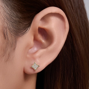 Orecchini geometrici a rombo placcati oro eleganti con cristalli di zirconia cubica micro