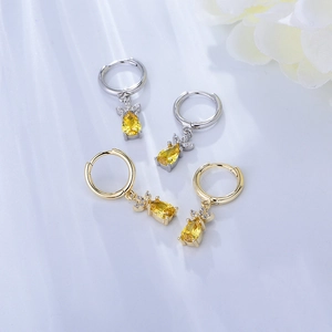 Elegant S925 sterling silver pineapple earrings with yellow zircon drop pendants