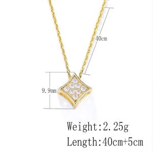Geometric square zircon pendant necklace in gold finish with 40+5cm adjustable chain