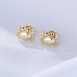 Orecchini a Bottone a Forma di Granchio in Argento Sterling 925 Graziosi Orecchini con Strass Animali Oro Argento Gioielli da Donna