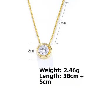 Detail view of 925 sterling silver necklace with 8mm zircon pendant and dimension specs