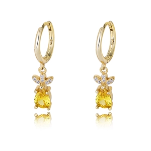 S925 sterling silver gold plated pineapple earrings with yellow drop zircon stone