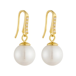 Elegant 925 silver pearl drop earrings with sparkling cubic zirconia on golden hooks