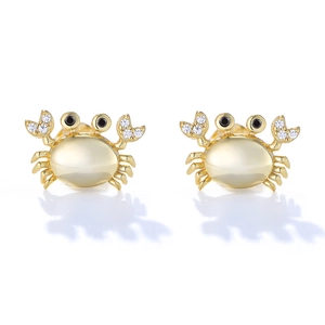 Orecchini a perno a forma di granchio in argento 925 placcati oro con zirconi