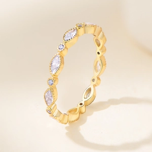925 Sterling Silver Eternity Ring For Women Marquise Round Rhinestone Inlaid Band Gold Silver Color Vintage Jewelry