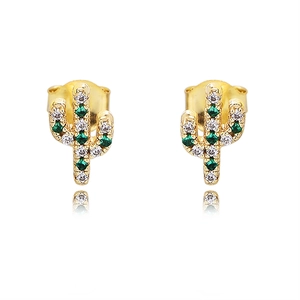Boucles d'oreilles cactus en argent S925 doré avec oxydes de zirconium verts et blancs