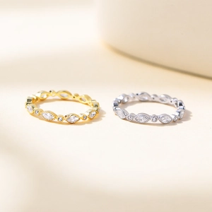 Elegant s925 silver stacking rings with marquise cut diamonds in gold and silver finish