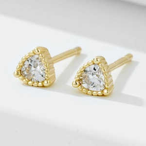 S925 Sterling Silver Triangle Stud Earrings For Women Minimalist Geometric Rhinestone Inlaid Beaded Edge Ear Jewelry