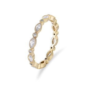 Gold s925 silver ring with marquise and round cubic zirconia in milgrain setting