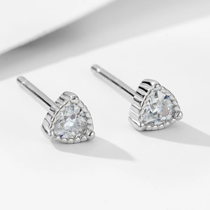 Minimalist S925 sterling silver triangle stud earrings with sparkling cubic zirconia