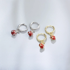 Boucles d'Oreilles Clous en Argent Sterling 925 Coccinelle pour Femmes Mignon Émail Insecte Animal Créoles Bijoux Cadeau
