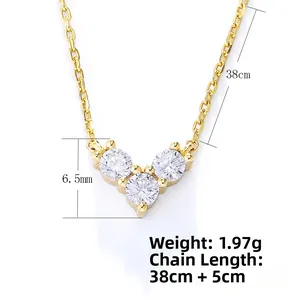 Detail view of gold V-shaped necklace showing 38cm chain length and 1.97g weight