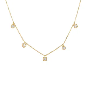 Collier Pendentif Géométrique en Argent Sterling 925 avec Zirconia pour Femme Chaîne de Clavicule Minimaliste Bijoux Or Argent