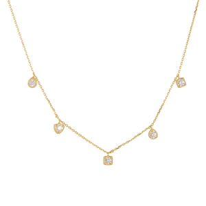 Collier en argent S925 doré avec pendentifs pendants en zircone gouttes et carrées