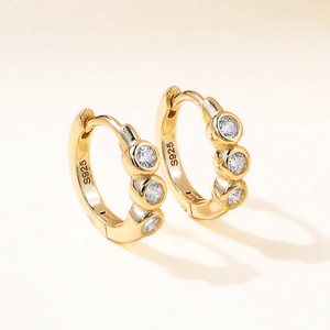 Orecchini a Cerchio a Forma di C in Argento Sterling 925 Per Donna Con Strass Geometrici Orecchini a Bottone Regalo Gioielli