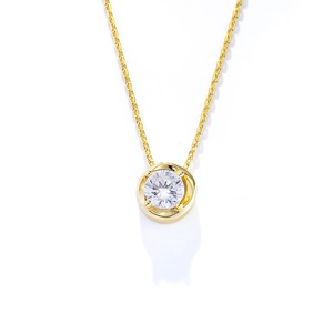 925 silver hollow zircon necklace with a brilliant round solitaire pendant on gold O-chain