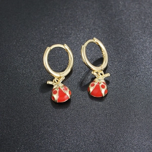 Boucles d'oreilles créoles coccinelle en argent S925 avec émail rouge et doré