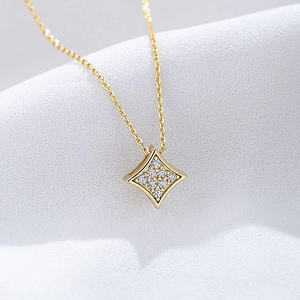 925 Sterling Silver Square Rhinestone Pendant Necklace Women Gold Silver Plated Minimalist Geometric Chain Jewelry Gift
