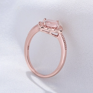 Classic 925 sterling silver ring with square pink crystal and pavé diamonds