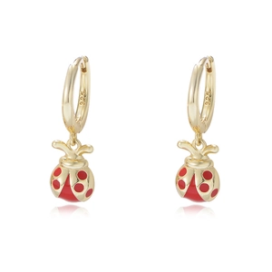 Boucles d'oreilles coccinelle en argent S925 mignonnes avec émail rouge pour femmes