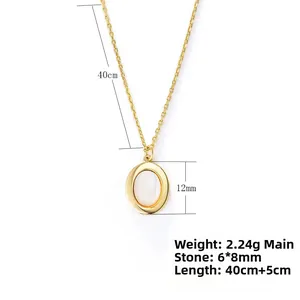 Detailansicht der ovalen Muschel-Halskette mit Maßen für die 40+5cm lange Kette