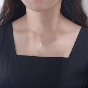 S925 sterling silver necklace with natural moonstone pendant on a female model