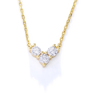 Luxurious gold sterling silver necklace featuring a three-stone diamond heart pendant design