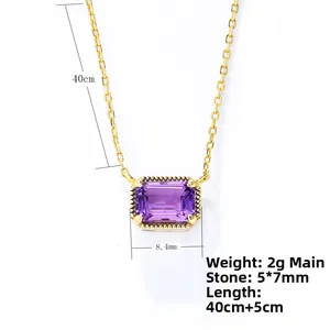 Detail of silver gold-plated necklace with 5x7mm purple amethyst and 40cm chain specs