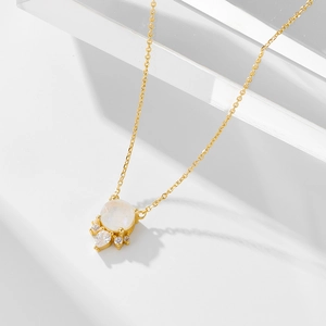 925 Sterling Silver Moonstone Pendant Necklace For Women Elegant Geometric Crown Rhinestone Clavicle Chain Jewelry Gift