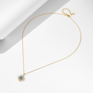 Vintage gold S925 silver necklace with rectangular blue topaz and zircon accents