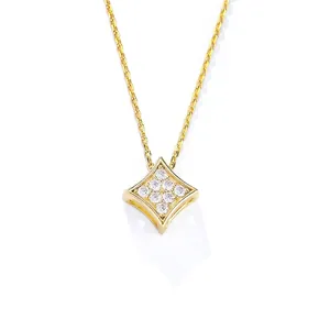 925 Sterling Silver Pendant Necklace For Women Light Luxury Geometric Square Rhinestone Inlaid Clavicle Chain Minimalist Jewelry Gift