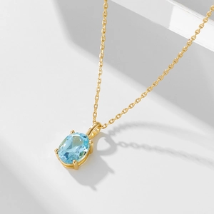 Sky Blue Topaz 925 Sterling Silver Pendant Necklace Minimalist Gold Plated Clavicle Chain For Women Fashion Jewelry Gift