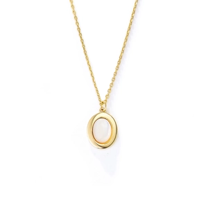 Halskette mit ovalem Anhänger aus weißem Perlmutt in Vintage-Gold und minimalistischer Kette