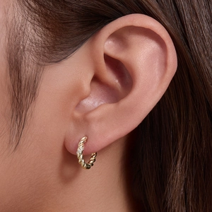 Eleganti orecchini a cerchio intrecciati in argento S925 placcato oro con zirconi lucidi
