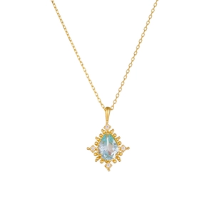 Teardrop sky blue topaz pendant in 925 sterling silver with dainty gold plating