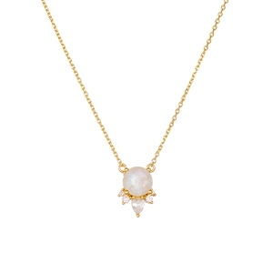 Elegant S925 silver necklace with round moonstone and water drop pendant in gold finish