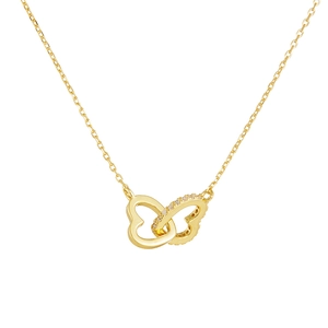 Elegant gold double butterfly necklace with zircon stones on a fine link chain