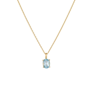 Elegant silver necklace with oval sky blue topaz pendant in classic four-prong gold setting