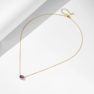 Elegant rectangular amethyst pendant necklace in S925 sterling silver with gold finish