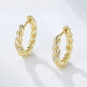 Orecchini a Cerchio a Torsione in Argento Sterling 925 per Donna Minimalista Zirconia Intarsiata Oro Argento Gioielli