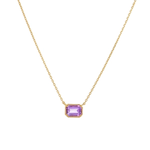 Minimalist sterling silver gold chain necklace with rectangular purple amethyst pendant