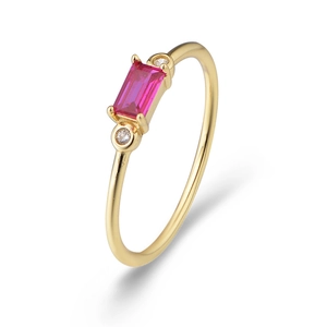 Elegant gold S925 silver ring featuring a rectangular pink gemstone and small zircons