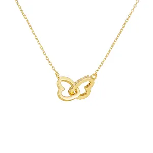 925 Sterling Silver Interlocking Heart Pendant Necklace For Women Elegant Rhinestone Inlaid Clavicle Chain Jewelry Accessory Gift