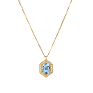 Minimalistische Goldkette mit hexagonalem Topas-Anhänger und feinen Kristall-Details