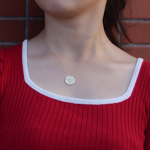 Collana in argento sterling S925 dorato con ciondolo a moneta ape rotonda per donna
