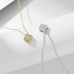 S925 sterling silver clover necklaces in gold and silver finish with sparkling zircons